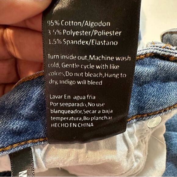 Risen High Rise Straight Ankle Jeans Distressed Medium Wash Raw Hem, Size 32/15 - Picture 7 of 9